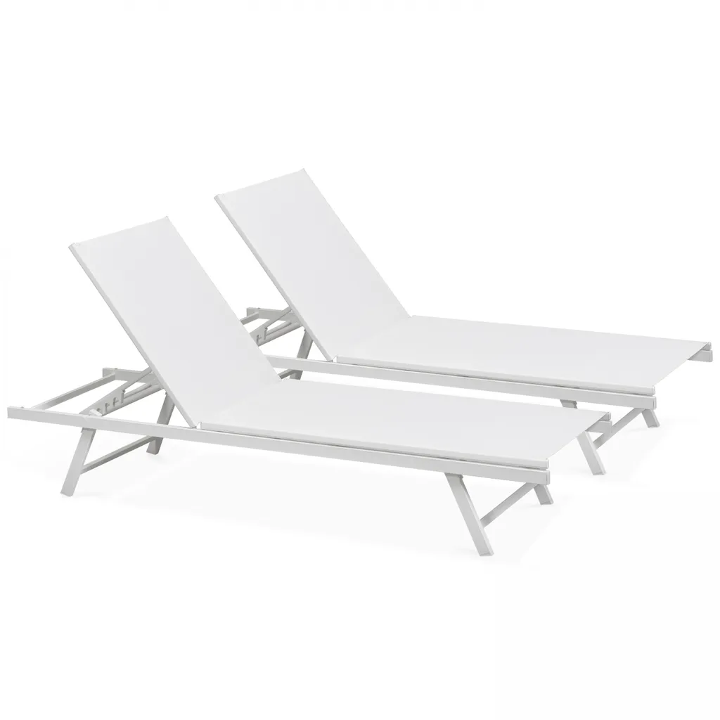 2 Bains de Soleil Tahiti en Acier Blanc : Idéal pour Piscine et Jardin