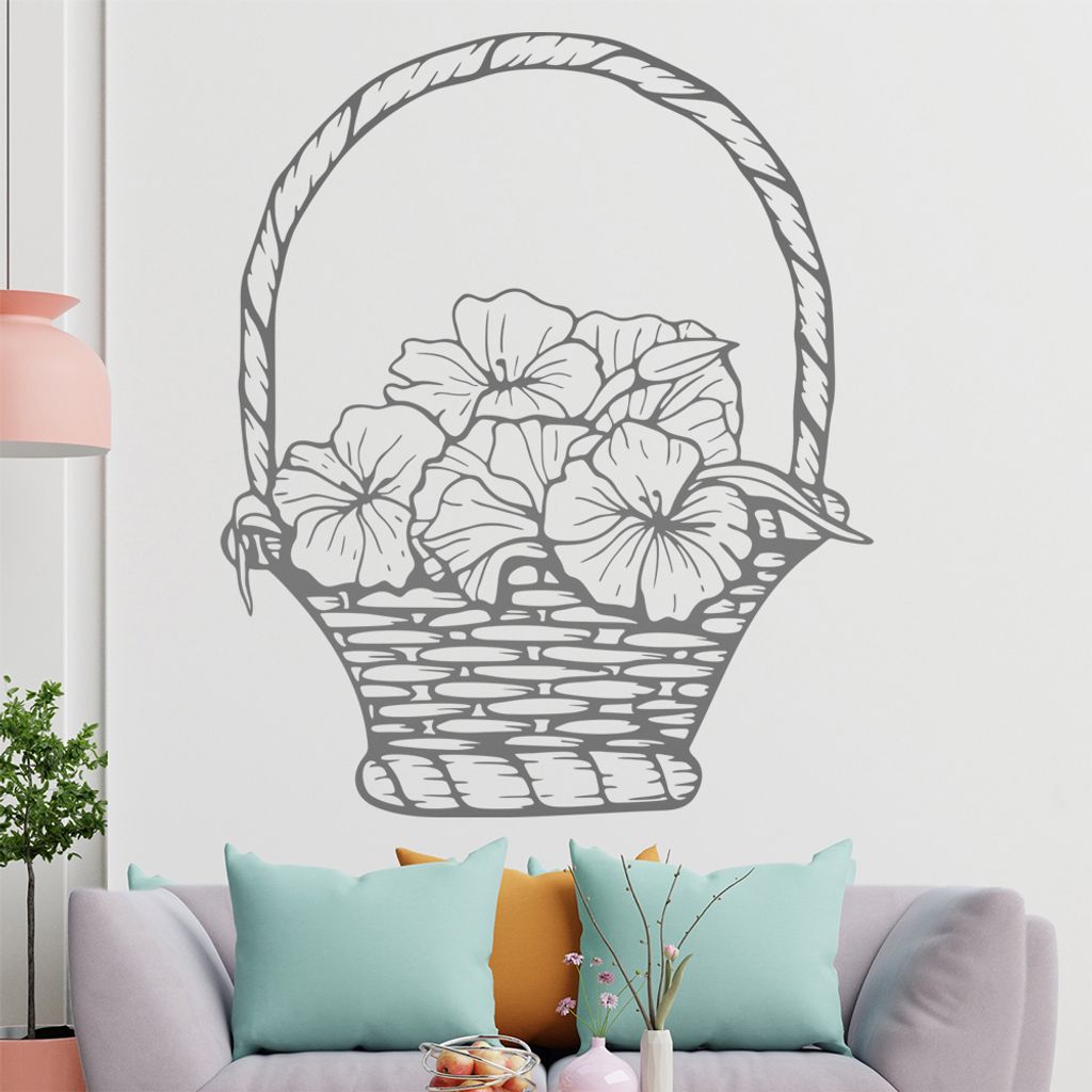 Blumen - Blüten - Korb Wandtattoo in 6 Größen - Wandaufkleber Wall Sticker - Dekoration, Küche, Wohnzimmer, Schlafzimmer, Badezimmer