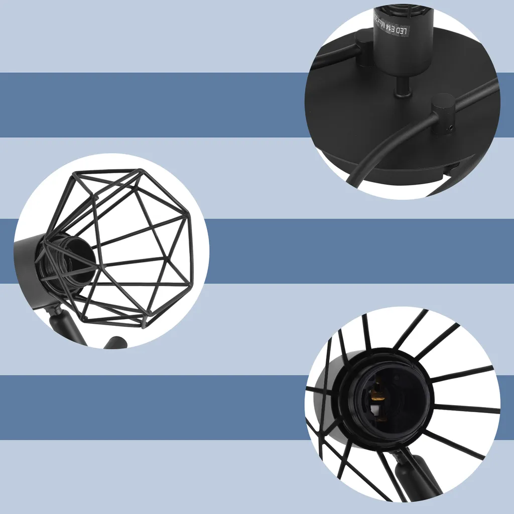 Plafonnier Orientable à 350° Noir 5 Spots E14 pour Éclairage Intérieur Rétro - 5