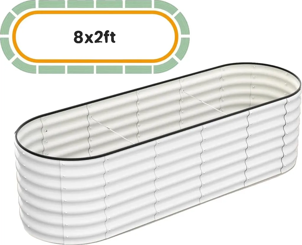 Potager surélevé ovale 8x2x2 FT - Acier galvanisé blanc anti-corrosion