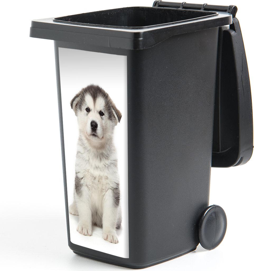 MuchoWow Mülltonnenaufkleber Husky-Welpe auf weißem Hintergrund 44x98 cm - Containeraufkleber - Aufkleber - Mülltonnen-Aufkleber