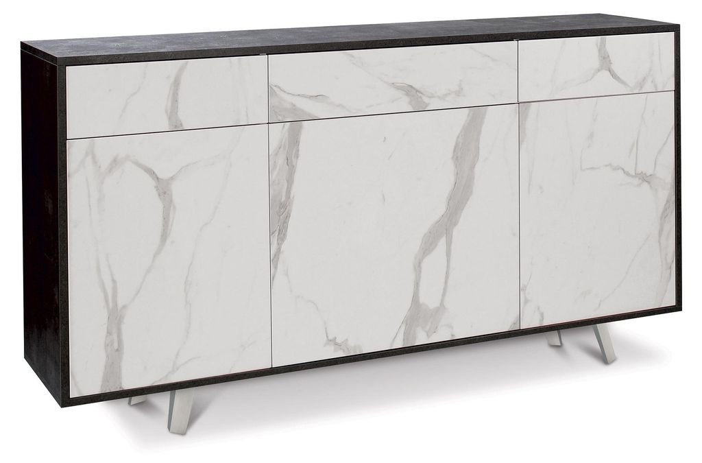 Mobile 3 Ante 3 Cassetti 164x92x41 cm Ossido Nero/Marmo Immagine del prodotto 