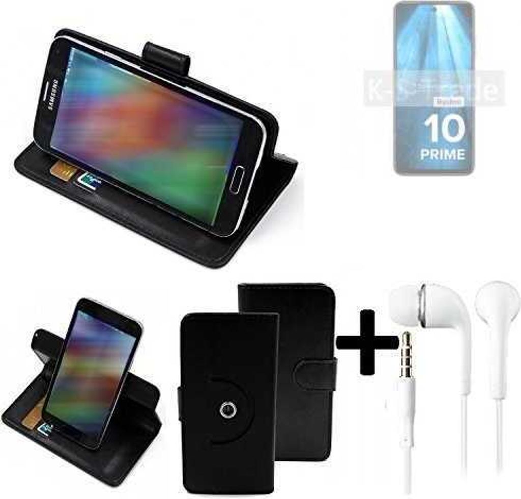 K-S-Trade Handy Hülle Schutz Hülle + Kopfhörer kompatibel mit Xiaomi Redmi 10 Prime 2022 Handyhülle Flipcase Smartphone Cover Handy Schutz Tasche