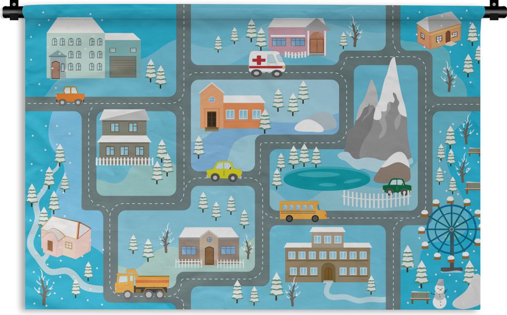 MuchoWow Wandteppich Wandbehang Krankenwagen - Schnee - Berge - Blau 60x40 cm Tapisserie Dekoration Wandtuch - Wanddekorationen