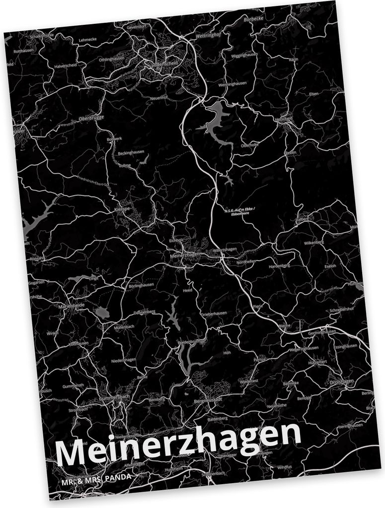 Mr. & Mrs. Panda Ansichtskarte Meinerzhagen - Geschenk, Grußkarte, Postkarten, Postkarte, Stadt Dorf Karte Landkarte Map Stadtplan, Kunstkarten, A...