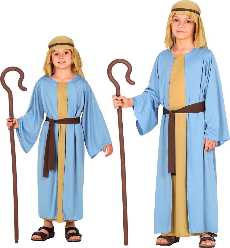 Kostüm Schäfer - Robe mit langer Weste, Gürtel, Kopfbedeckung Josef 140 cm / 8-10 Jahre Kind
