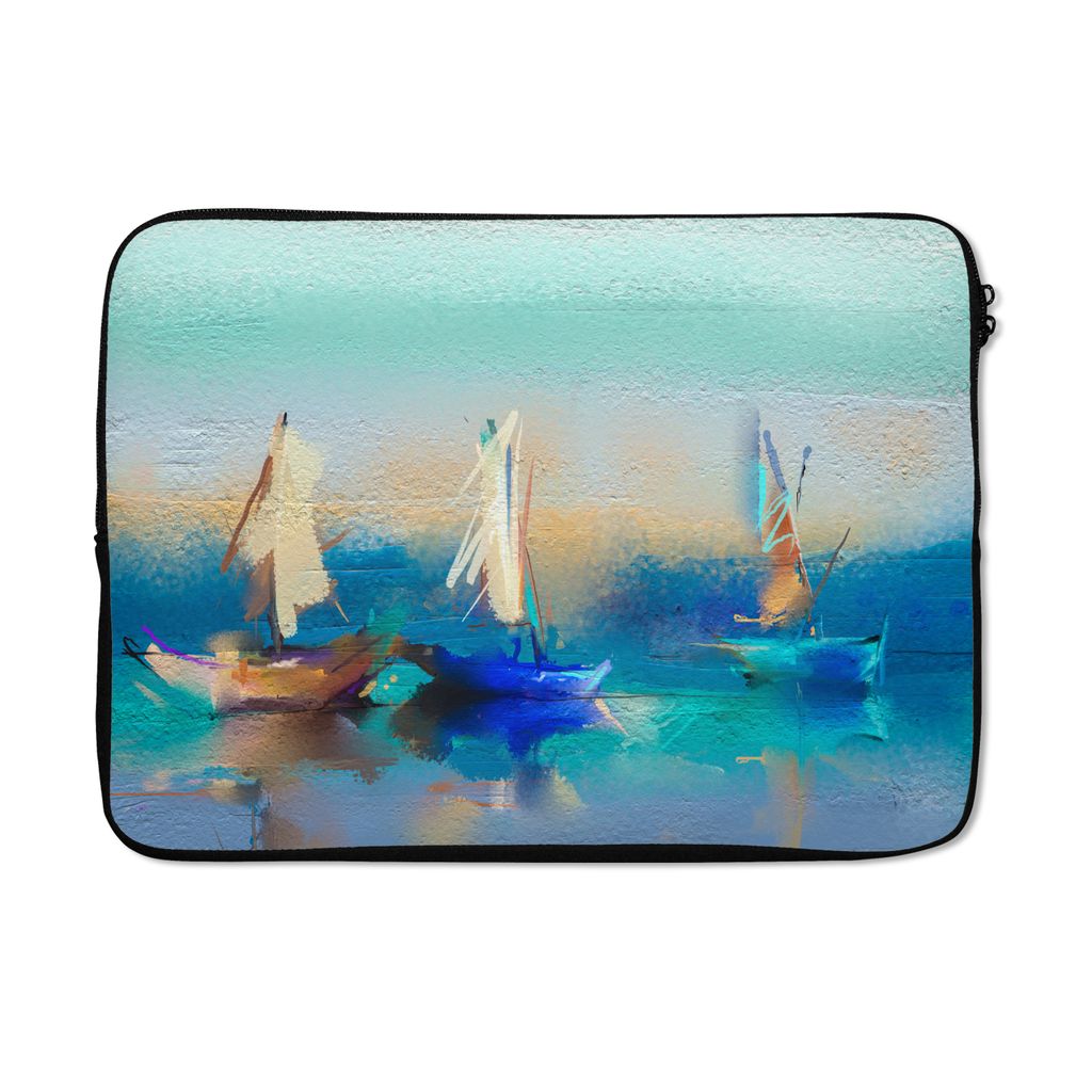 MuchoWow Laptop Hülle 13 Zoll Gemälde - Ölfarbe - Boot - Abstrakt Laptoptasche - Laptophülle - Sleeve - Rundumschutz
