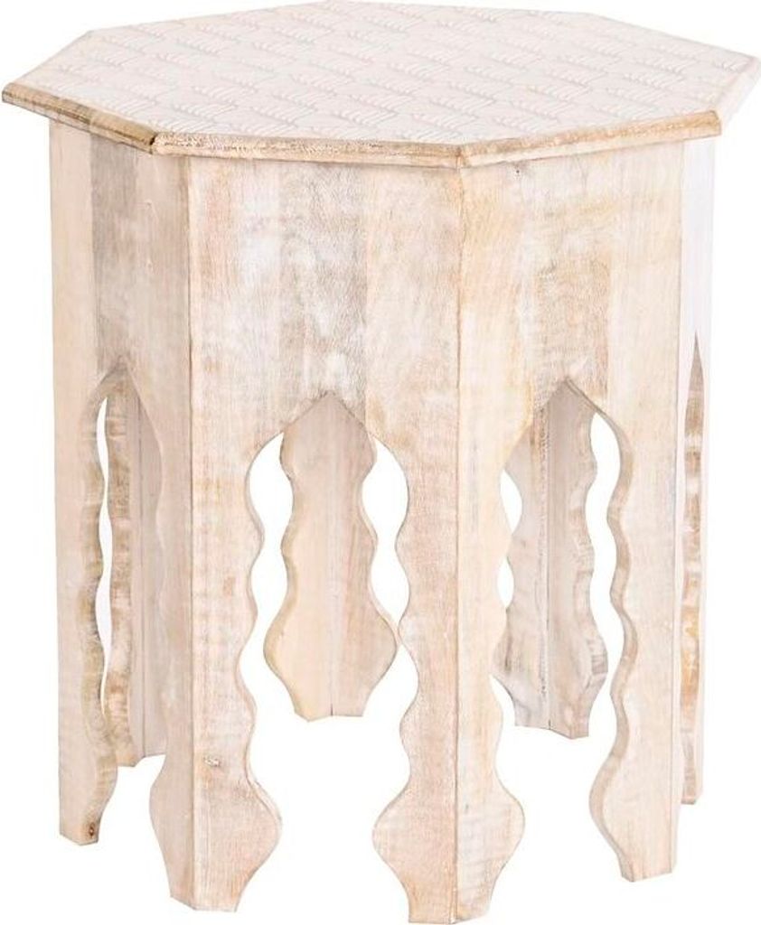 DKD Home Decor Beistelltisch 49 x 49 x 53,5 cm Marrón Blanco Madera de mango
