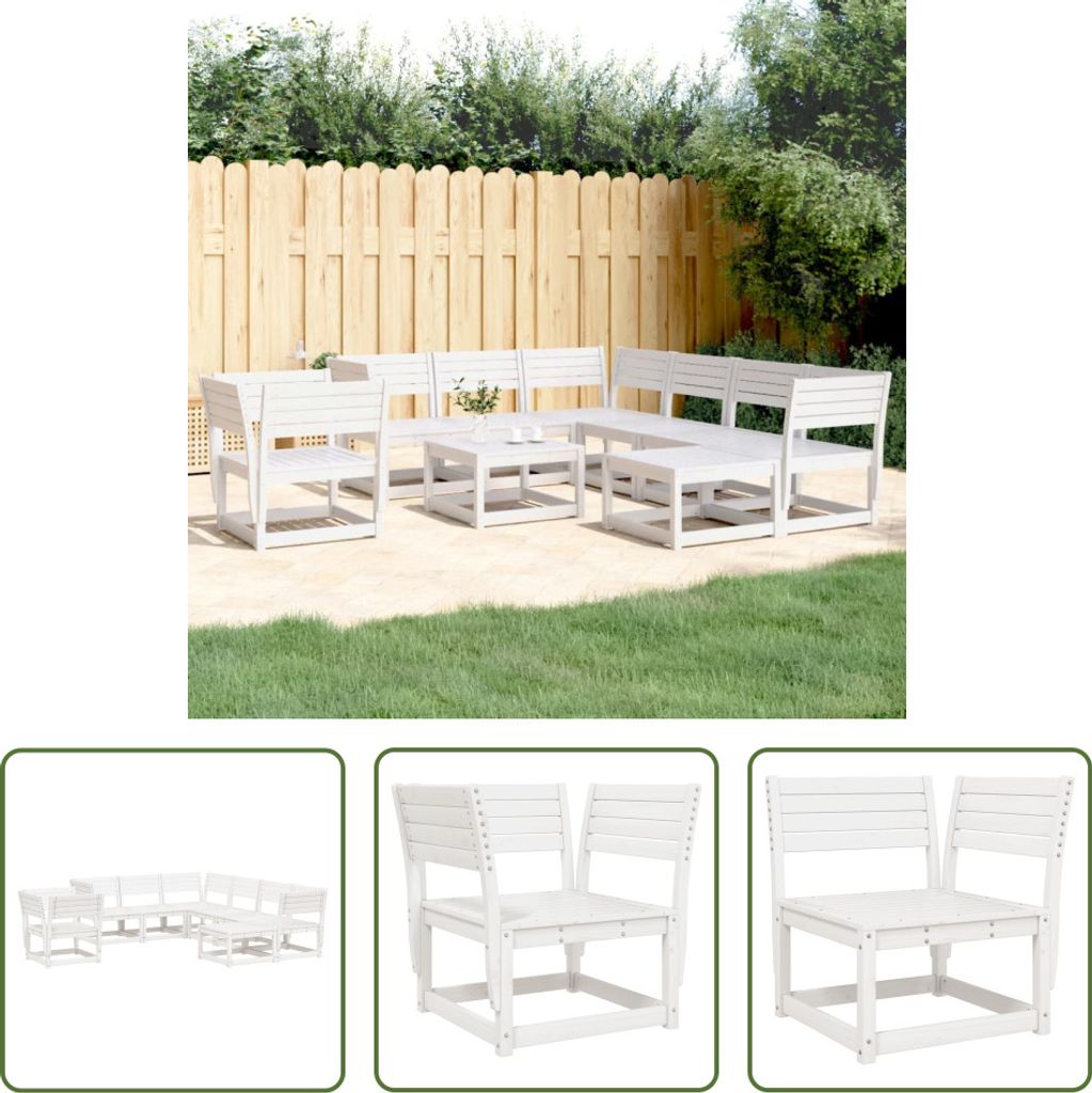 The Living Store 8-tlg. Garten-Lounge-Set Weiß Massivholz Kiefer
