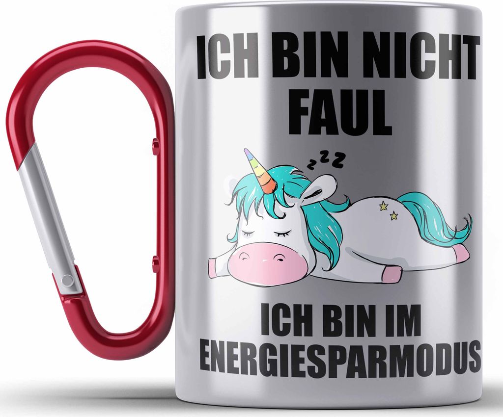 Trendation - Faule Kollegin Geschenk Arbeitskollege Lustige Edelstahl Tasse Karabiner mit Sprüchen (Rot)