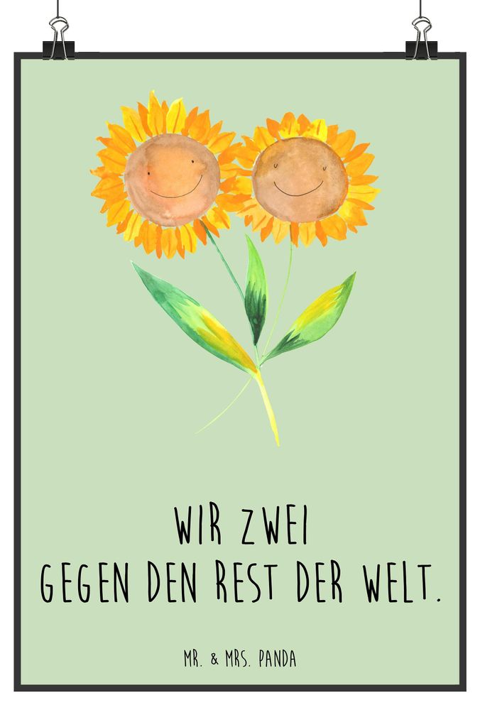 Mr. & Mrs. Panda Bild Blume Sonnenblume DIN A3 - Blattgrün - Geschenk, wanddeko, Beste Freundin, Kunstdruck, drucke, Best Friends, Vertrauen, Gart...