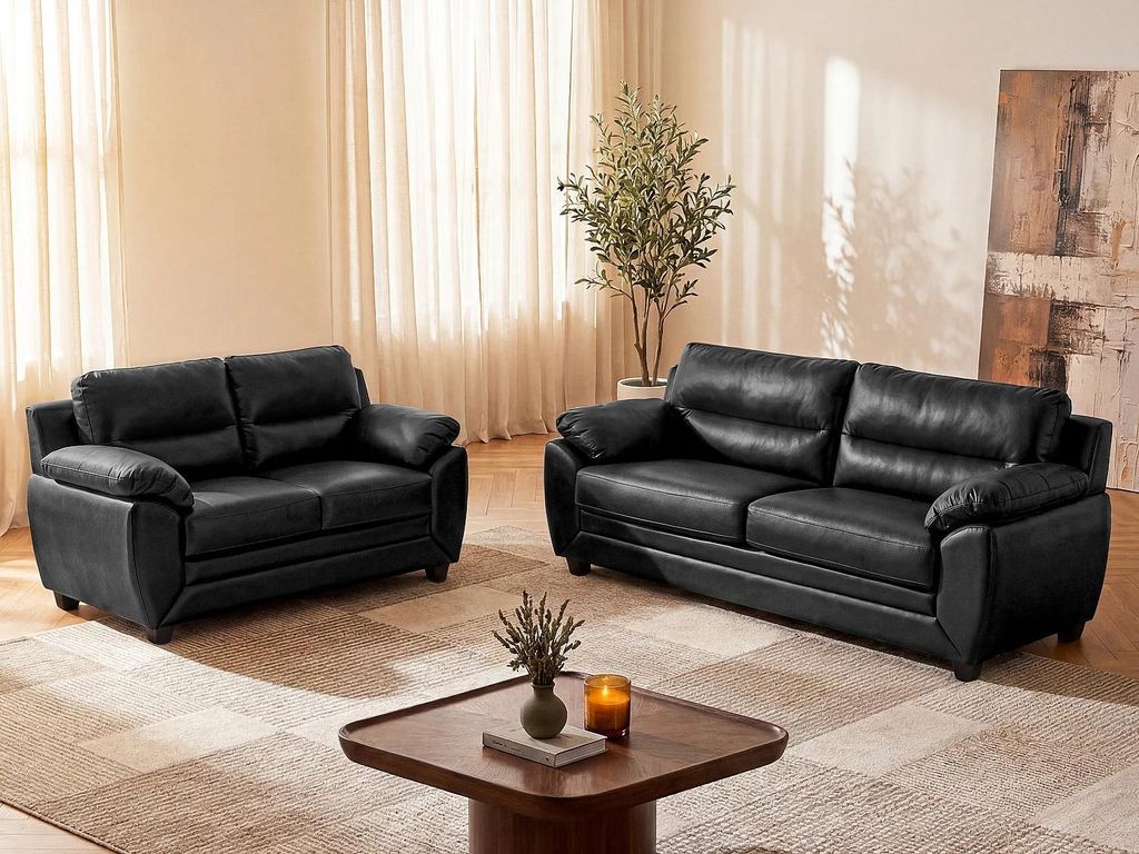 Couchgarnitur 3+2 - Kunstleder - Schwarz - MANOA Produktbild 