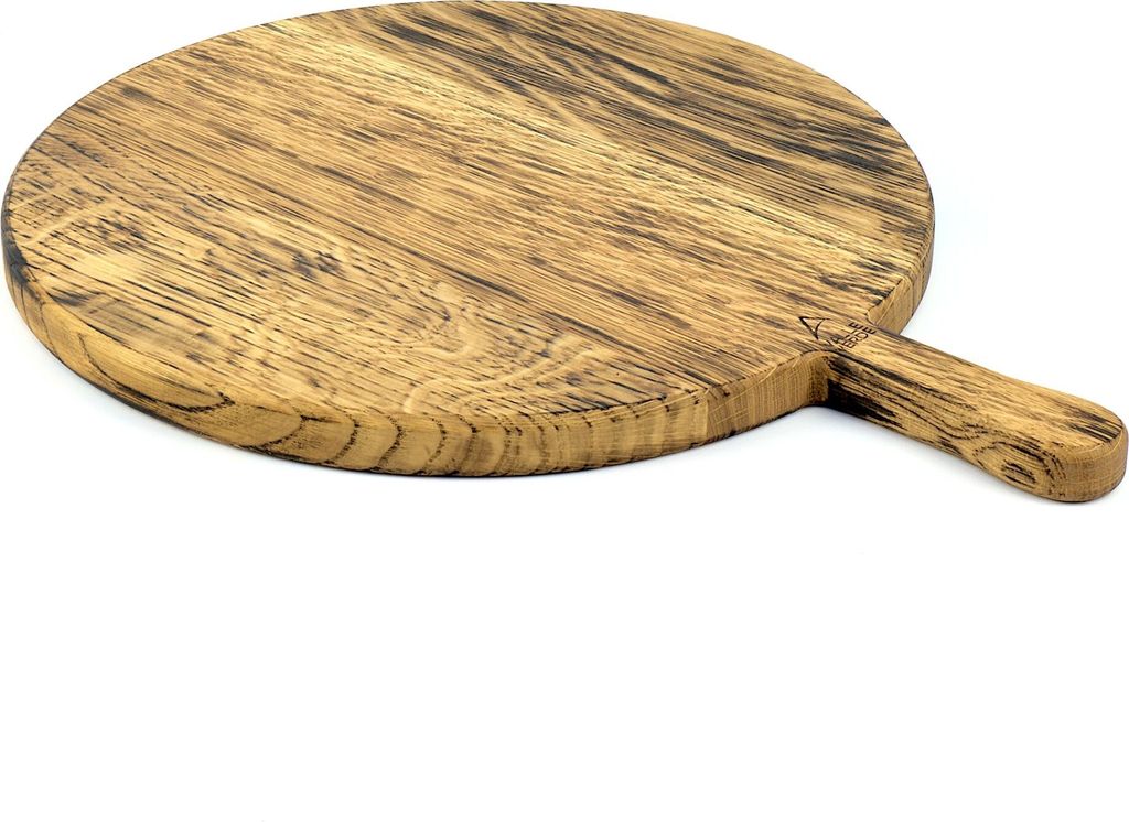 Pizzabrett Naturholz Pizzateller Servierbrett Holzbrett Handarbeit Eiche Geräuchert Mit Griff Ø 35 cm