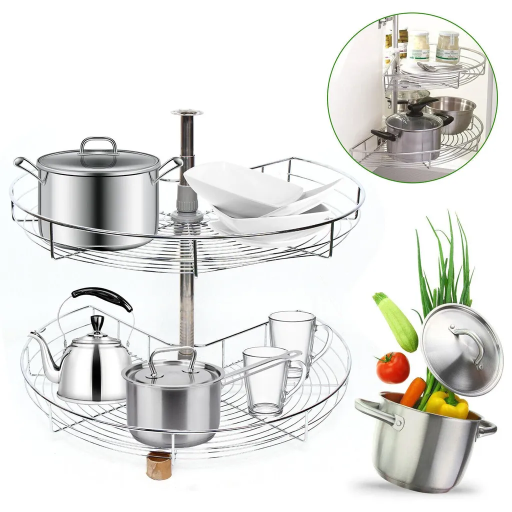 Rangement de meuble d'angle de cuisine pivotant et modulable argent