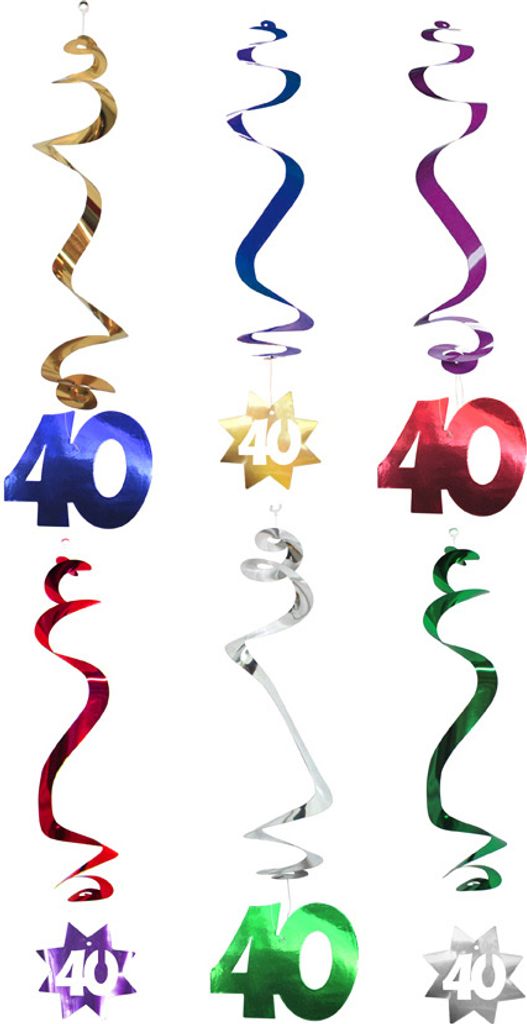Hängespiralen Geburtstagsdeko Jubiläum Zahl 40 6 Stück bunt 61cm - Einheitsgröße