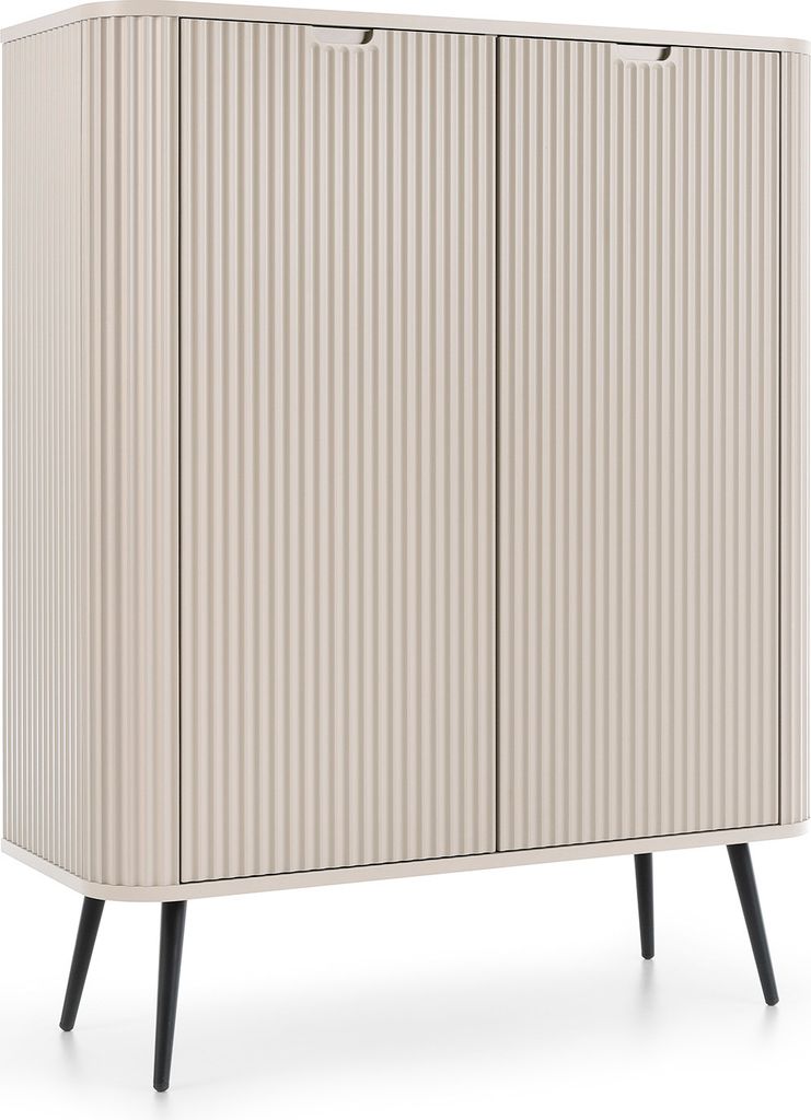 DomoHome Hohe Kommode "ZOVA" mit 6 Regalen, Dekorativen Rillen & Metallbeinen Möbel Stilvollen Griffen Zur Selbstmontage Metallfüße Farbe: Schwa...