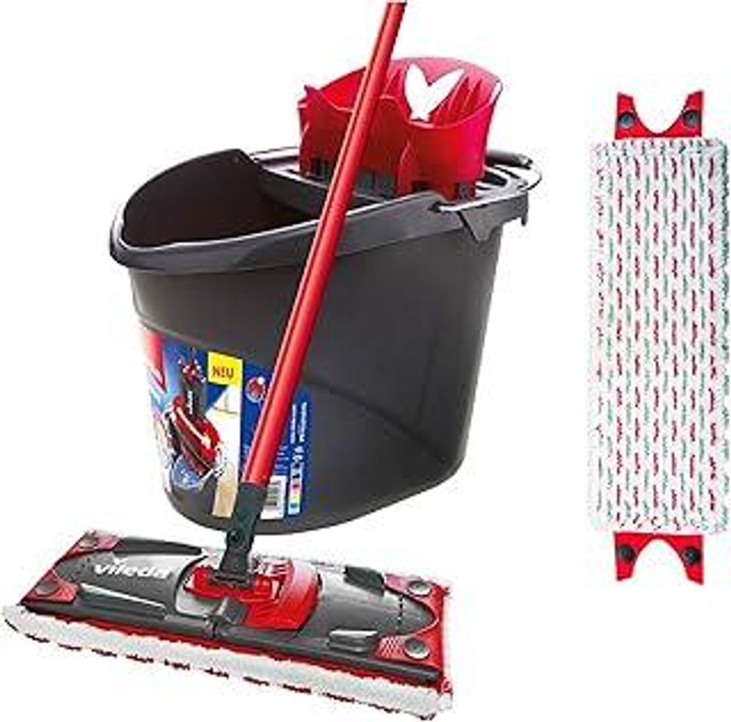 Vileda ULTRAMAX 2in1 Bodenwischer Komplett Set mit extra Bezug, Wischmopp mit Stiel, Zwei Mikrofaser-Bezüge und Eimer mit Powerpresse, zum schnell...