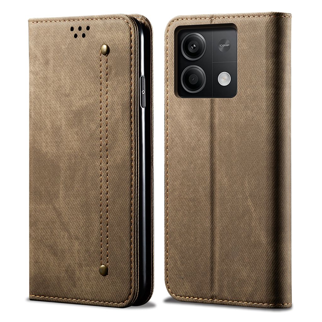 Hülle für Xiaomi Redmi 13C 5G Leder Brieftasche Flip Bookstyle Schutzhülle mit Standfunktion Khaki