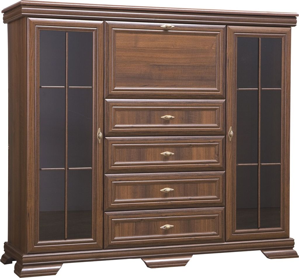 Furniture24 Kommode Kora KK7 highboard Anrichte Barschrank Barkommode mit 1 Klapptür, 2 Drehtüren und 4 Schubkasten Samoa King