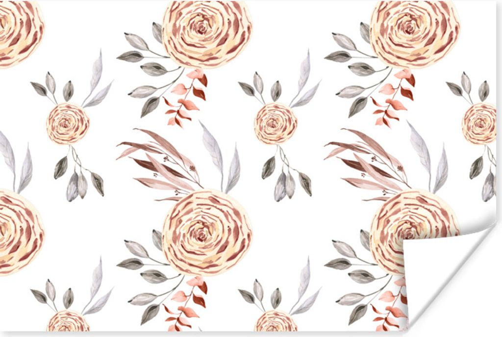 MuchoWow Poster Rosen - Gold - Braun - Weiß 90x60 cm - Schlafzimmer