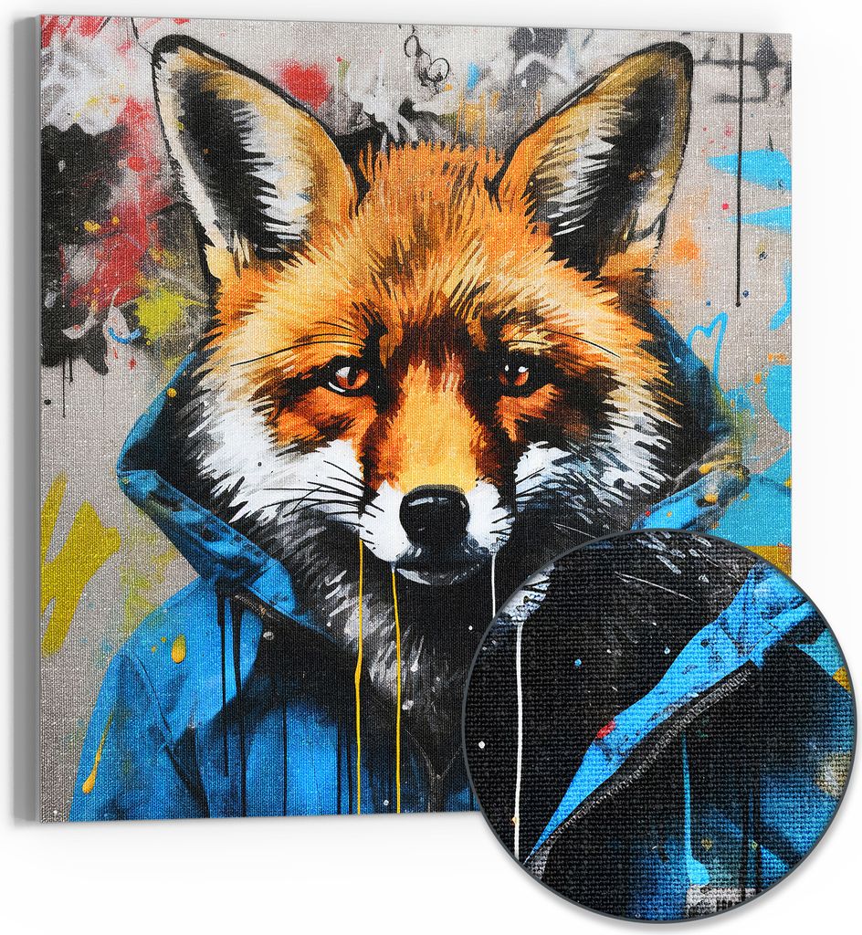 DEQOART Hybrid Leinwand Bild 30x30 cm 'Urbaner Fuchsstil' Wandbild Glas flach modern
