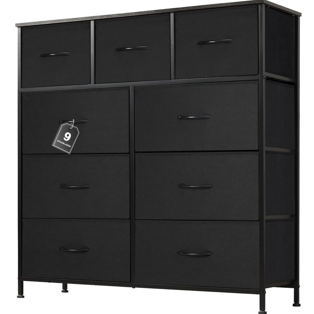 Sweetcrispy Kommode mit 9 Stoffschubladen ,Stoffkommode mit Stabilem Stahlrahmen, Ideal für Schlafzimmer, Wohnzimmer Mehrzweckschrank Schrank