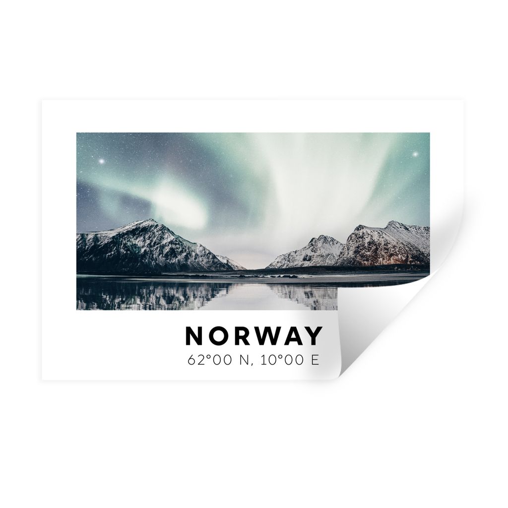 MuchoWow Wandtattoo Wandsticker Wandaufkleber Norwegen - Nordlichter - Wasser 120x80 cm Selbstklebend und Repositionierbar - Selbstklebend - Foto...
