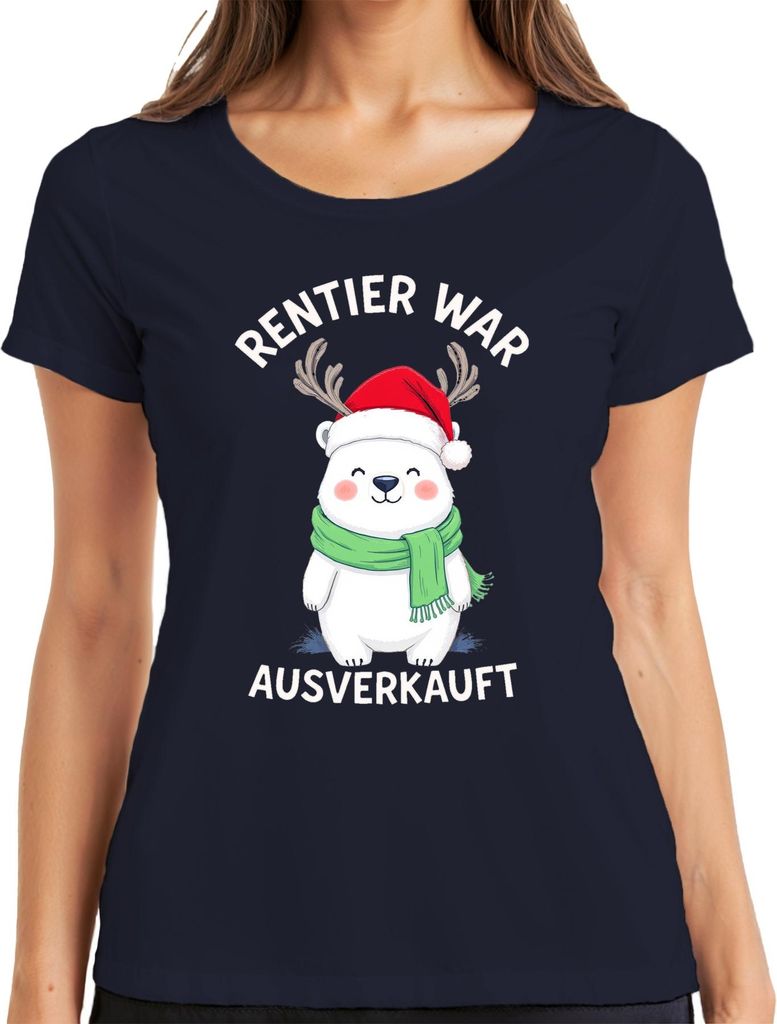 Rentier war t Eisbär Geweih Weihnachten Geschenk Damen T-Shirt, Navy, XXL