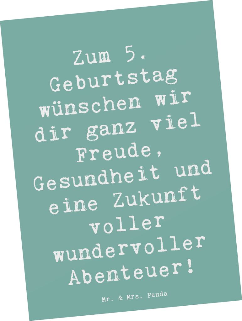 Mr. & Mrs. Panda Postkarte Spruch 5. Geburtstag Freude - Meeresbrise - Geschenk, Postkarten, Alter, Ansichtskarten, Magie, Geschenke für Kinder, F...