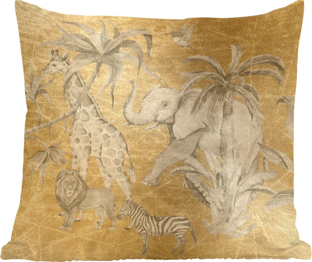 MuchoWow Zierkissen Sofakissen Wohnzimmer Dekokissen 45x45 cm Dschungel - Kinder - Gold - Tiere - Schlafpolster - Polster für das Sofa