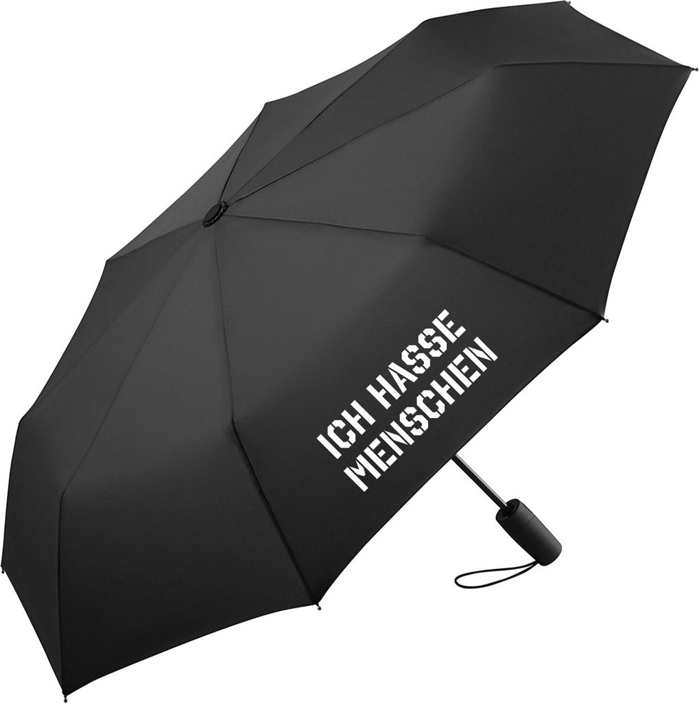 Huuraa Regenschirm Ich hasse Menschen Geschenk 98cm Schwarz Sturmfest Taschenschirm Ich hasse Menschen Geschenkidee