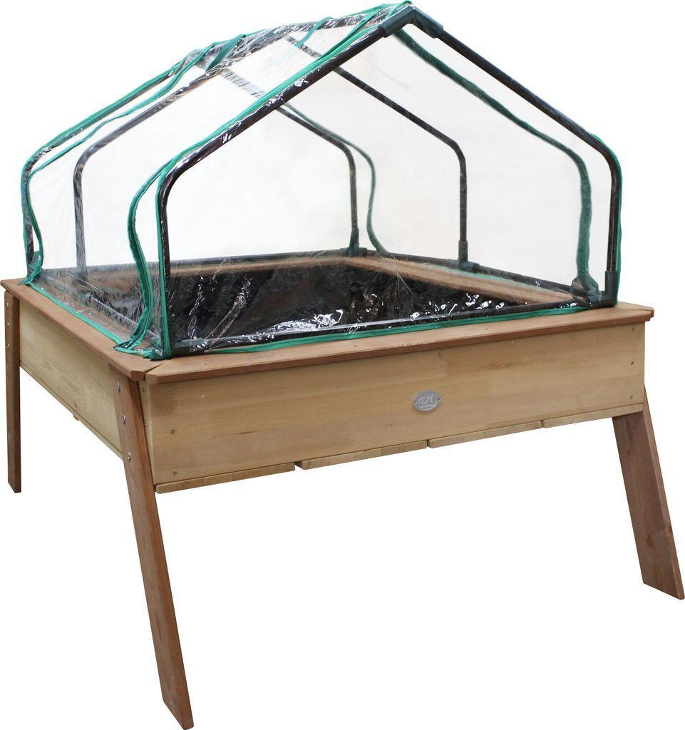 AXI Linda Hochbeet mit Gartenvlies & Gewächshaus | Hochbeet auf Stelzen für Garten / Balkon / Terrasse in Braun