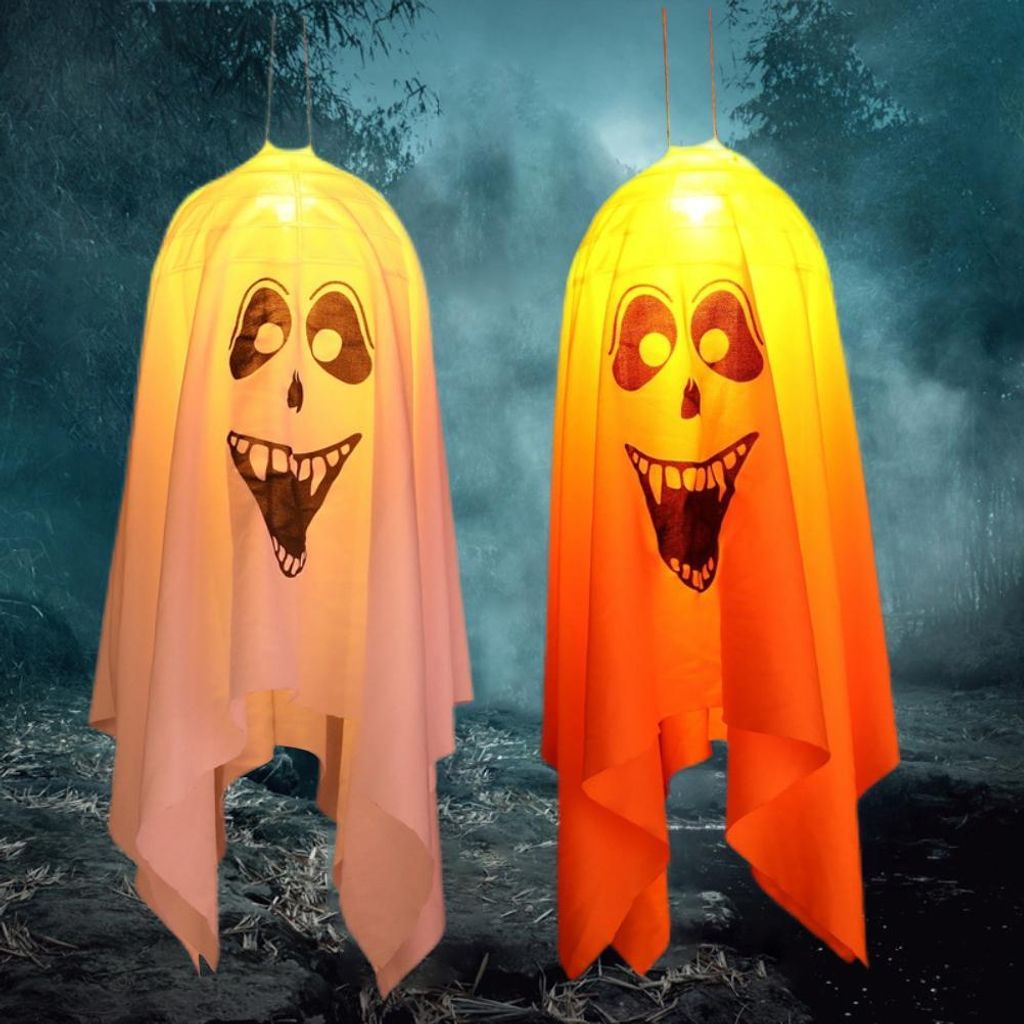 2er-Pack Halloween-Dekorationen, hängender Geist mit LED-Licht, leuchtende Party-Ornamente für den Hof, den Baum, den Garten