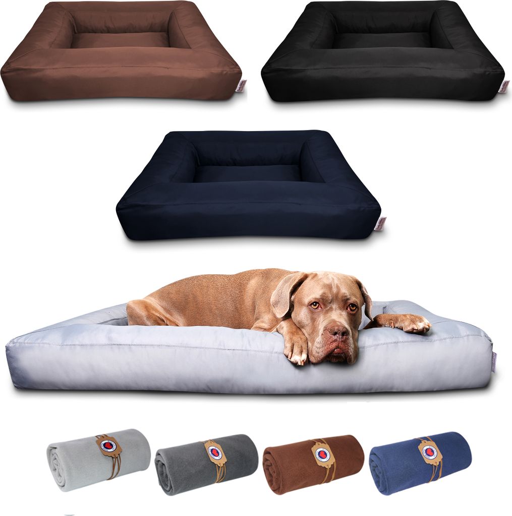 Tante Hilde Hundebett Koos Set mit Kuscheldecke | Waschbar und Robust | Farb und Größenauswahl | XXL 88 x 70 cm Schwarz