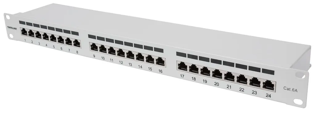 Patch Panel Cat6a 24 Ports FTP INTELLINET 1HE Gris pour Rack Informatique