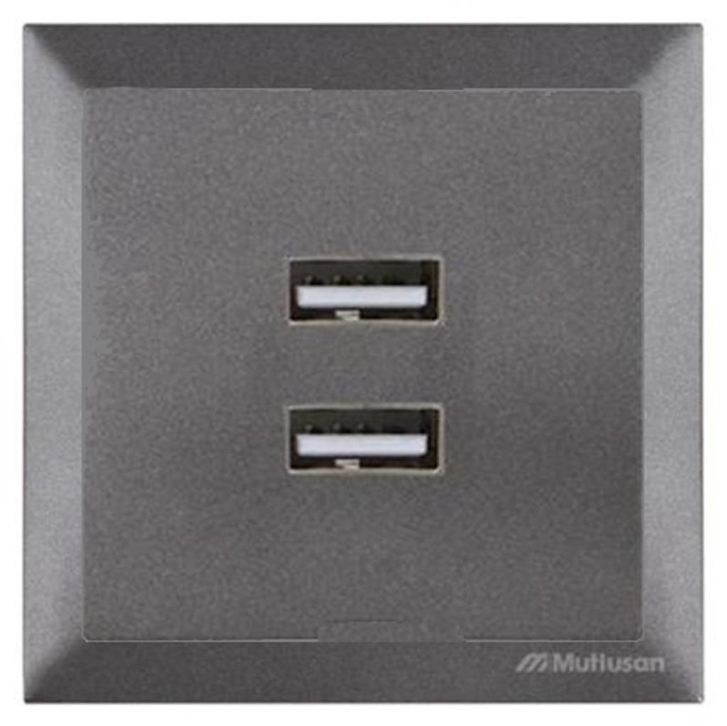 2-fach USB-Ladesteckdose Anthrazit – Rahmen Set – Unterputz – Candela