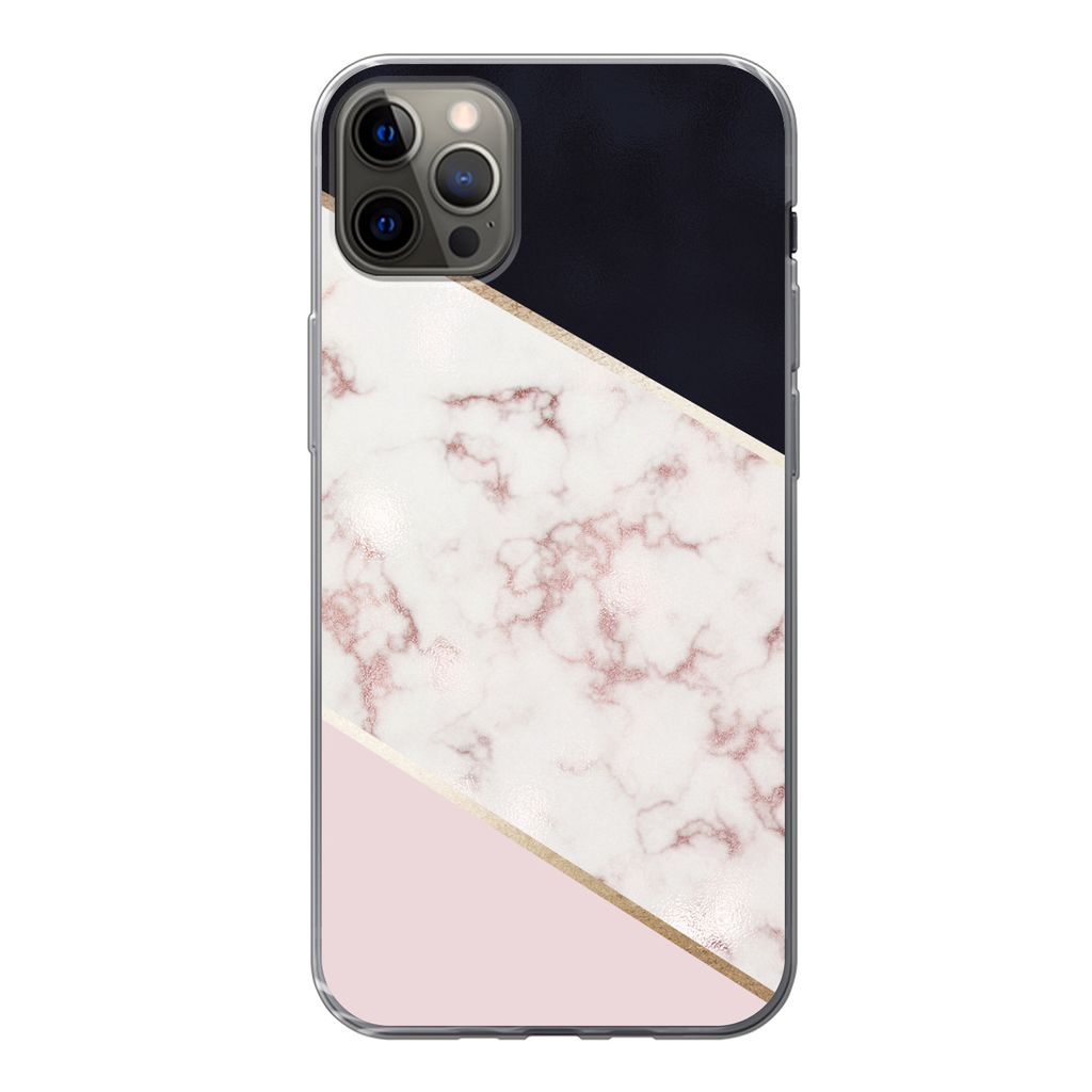 MuchoWow Handyhülle Schutzhülle Hülle für iPhone 13 Pro Max Marmor - Roségold - Luxus Silikon Softcase Handy Hülle - Mobiltelefon