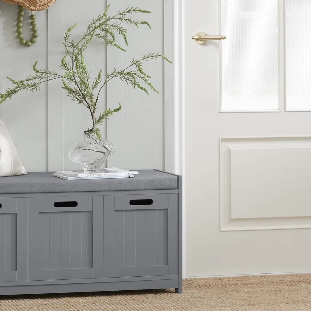 Banc d'Entrée Pratique pour Ranger les Chaussures - Style Gris Moderne - 2