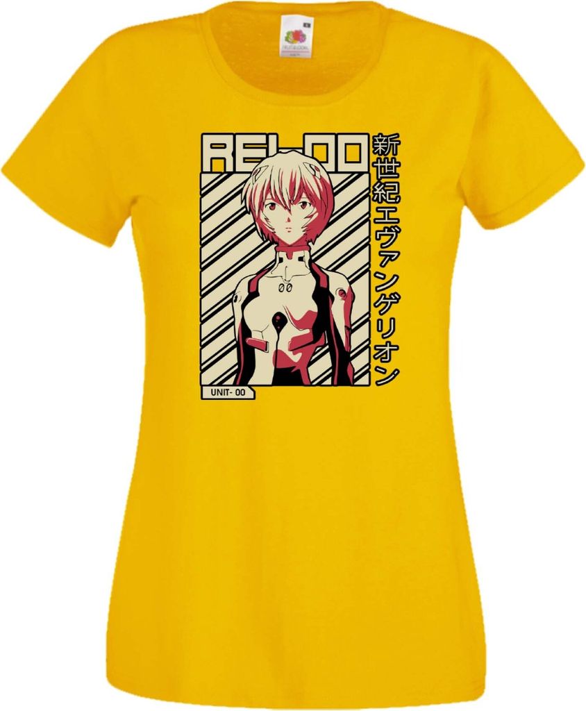 Damen T-Shirt Anime Manga Neon Anime Genesis Manga Evangelion Rei Ayanami 03 Ayanami, Lady L / Gelb