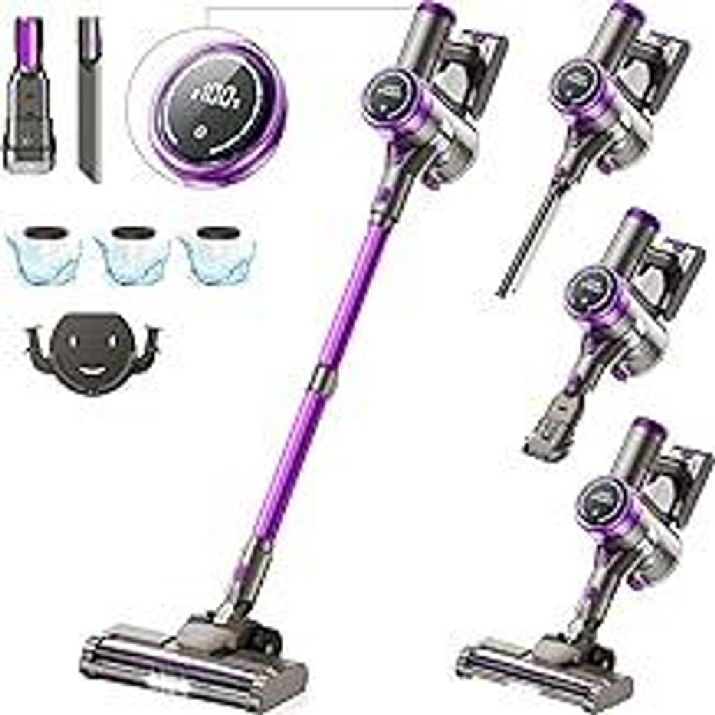 Akku Staubsauger Kabellos 45000Pa 550W Akkusauger - Bis zu 65 Min Laufzeit mit LED Display und Anti Tangle Bürste Für Tierhaare Hartböden Teppich