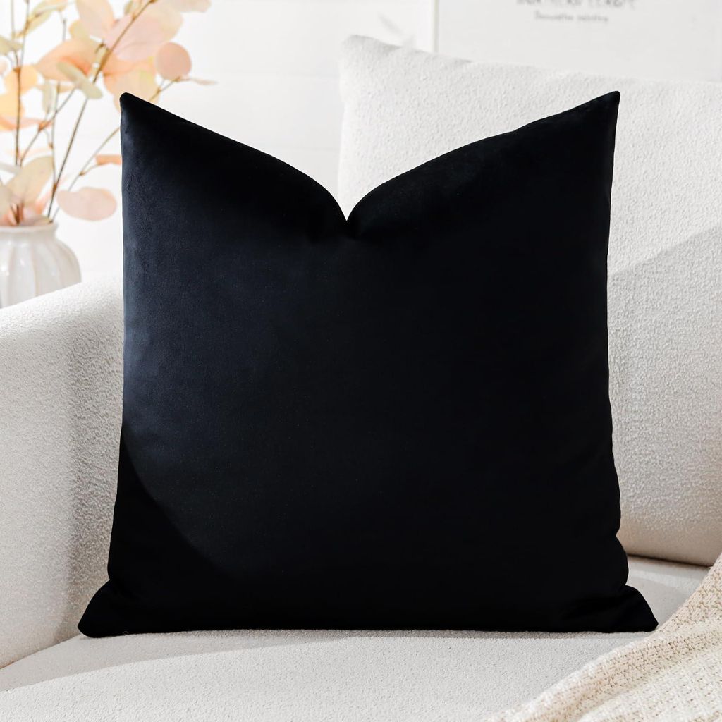 Samtkissenbezug, Dekokissen, Sofakissen, Lendenkissen, dekorativer Kissenbezug, Sofa, Schlafzimmer, 60 x 60 cm, schwarz