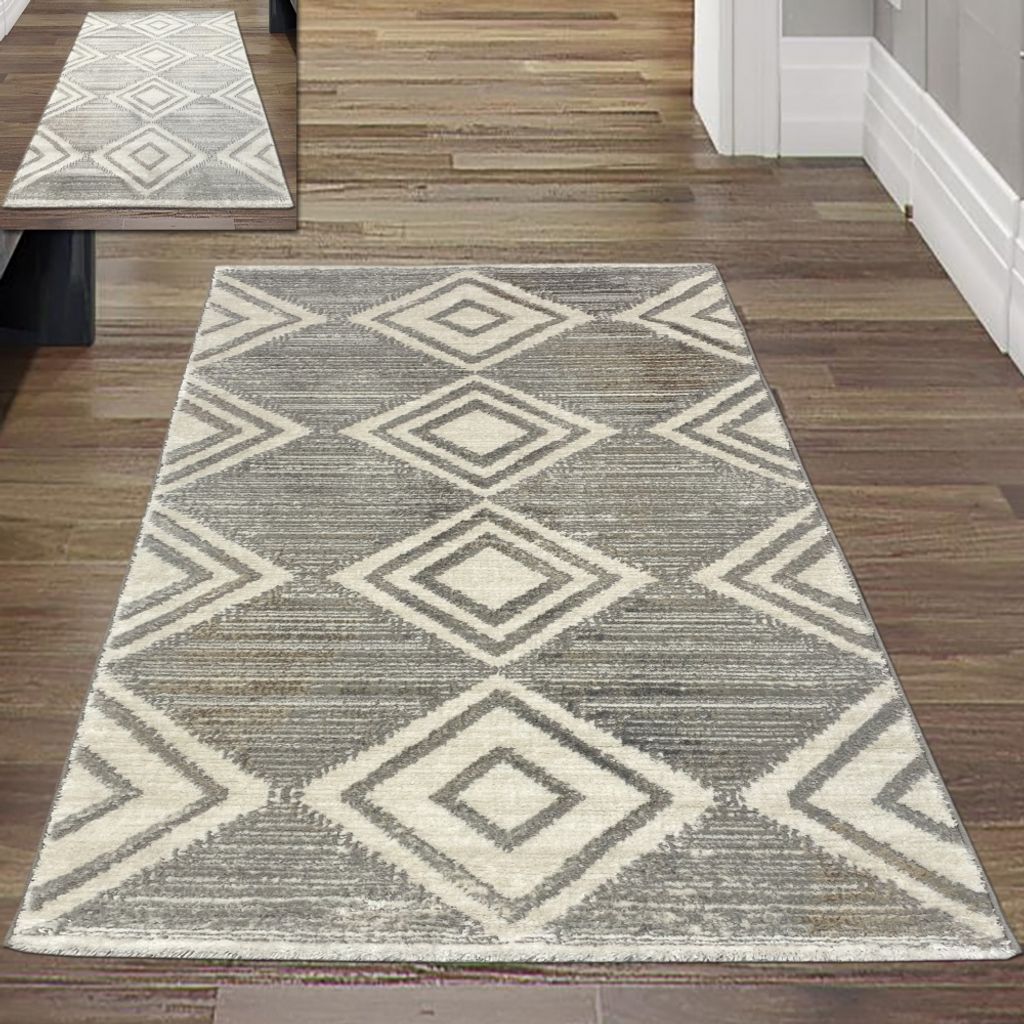Wohnzimmerteppich – marokkanisches Rautenmuster – in grau Größe - 80x150 cm