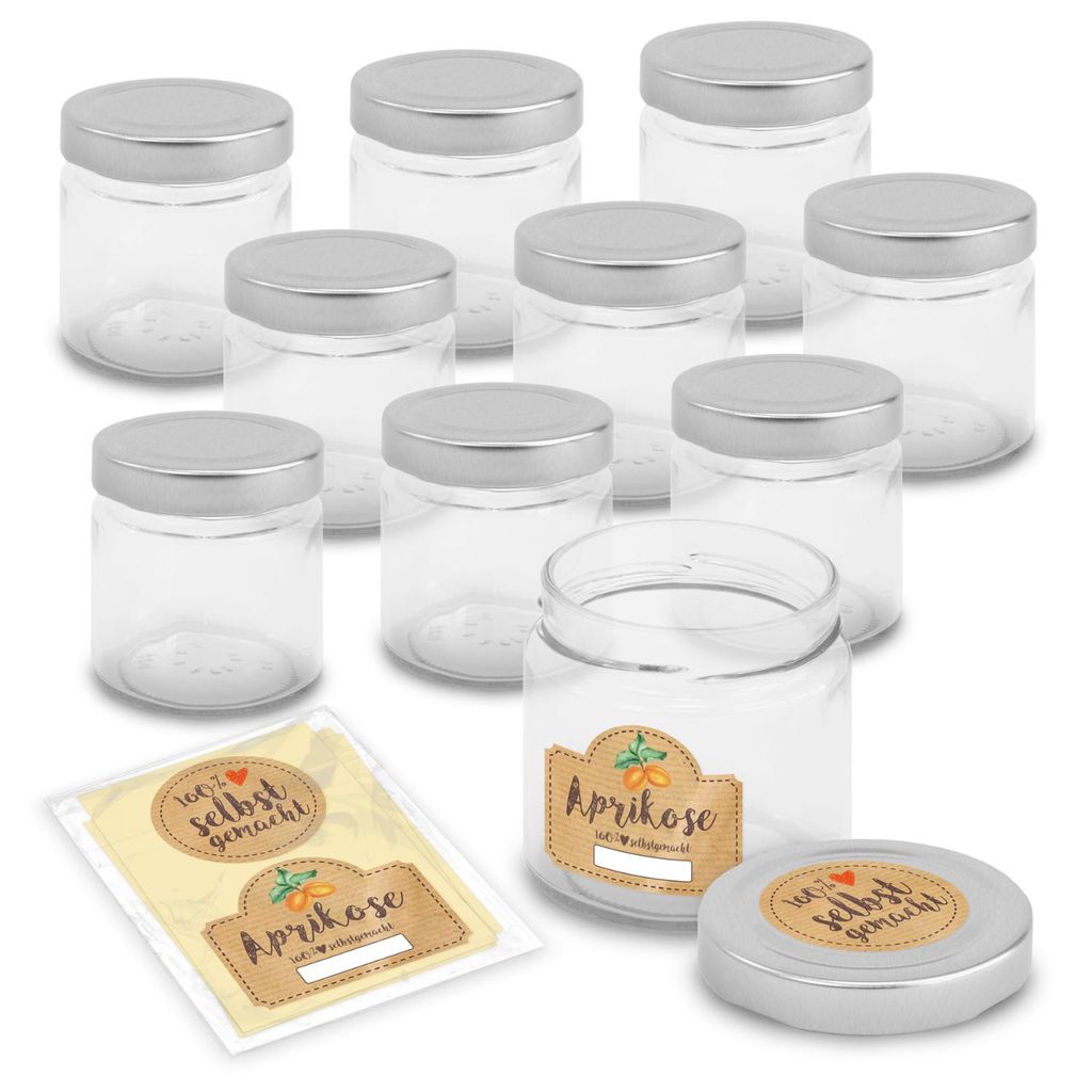 itenga Set 10 Marmeladengläser rund 212ml mit Sticker APRIKOSE
