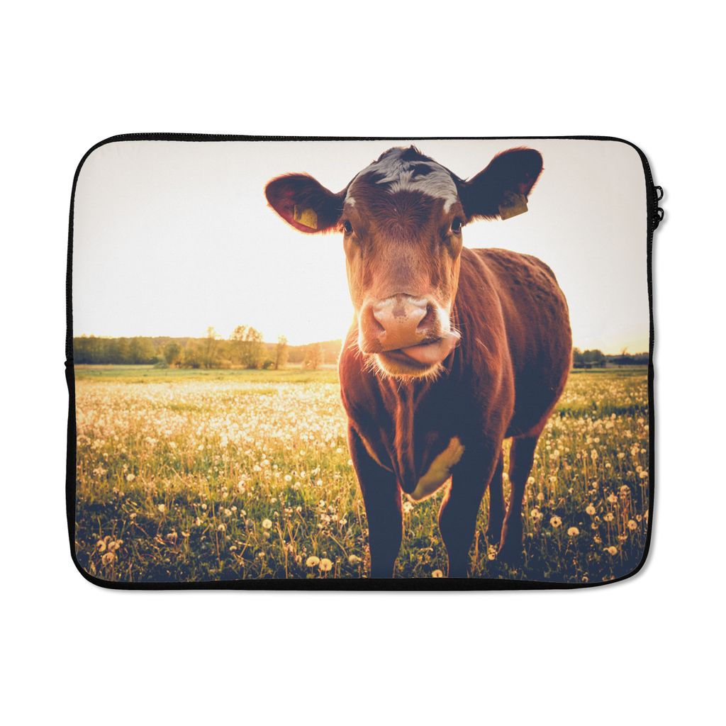MuchoWow Laptop Hülle 17 Zoll Laptoptasche Kuh - Sonnenuntergang - Blumen - Gras - Tiere - Zipper - Schutzabdeckung