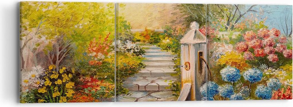 Bild auf Leinwand - Leinwandbild - Garten Blumen Sommer - 90x30cm - Wand Bild - Wanddeko - Leinwanddruck - Bilder - Kunstdruck - Wanddekoration - L...