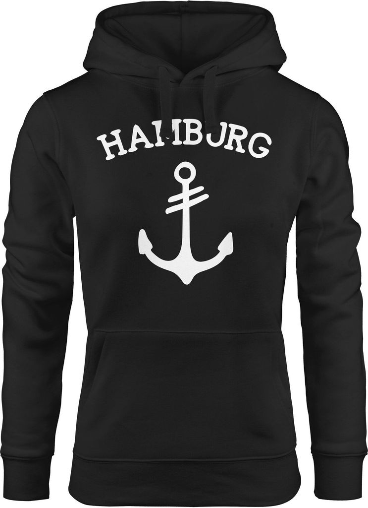 Kapuzen-Pullover Herren Hoodie Anker 2 Hamburg Moonworks schwarz L