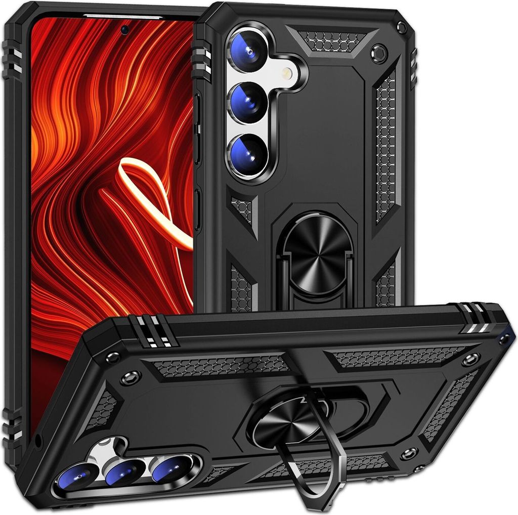 NALIA Military-Style Ringhülle für Samsung Galaxy S24 Plus Hülle, Extrem Robust & Schock-Resistent, Outdoor Schutzhülle Schwarz