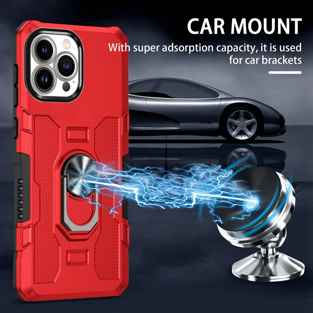 Custodia Rossa iPhone 12 Pro Max con Ring Holder e Supporto Magnetico - 3