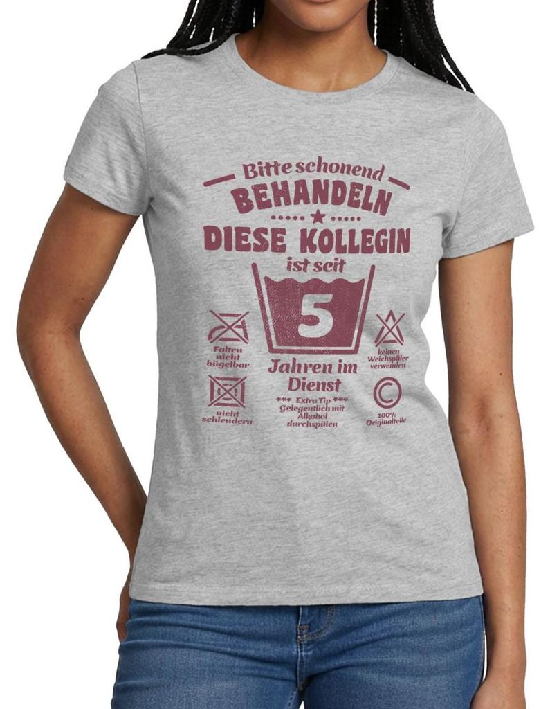Spreadshirt Kollegin 5 Jahre Dienst | Schonend Behandeln Frauen T-Shirt, XL, Grau meliert