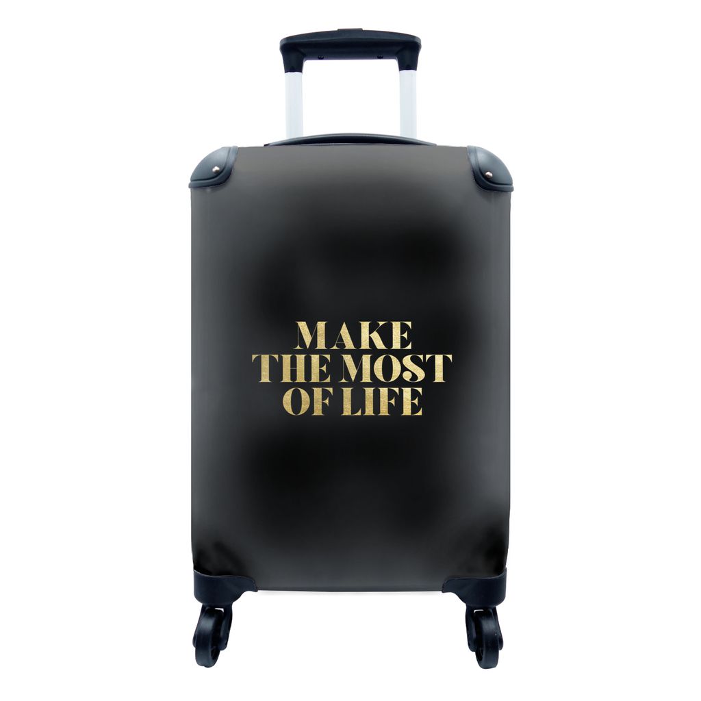 MuchoWow Koffer Handgepäck Trolley Rollkoffer Kleine Reisekoffer mit 4 Rollen - Leben - Gold - Schwarz - Zitat - Cabin Size < 55x40x23 cm & 55x4...